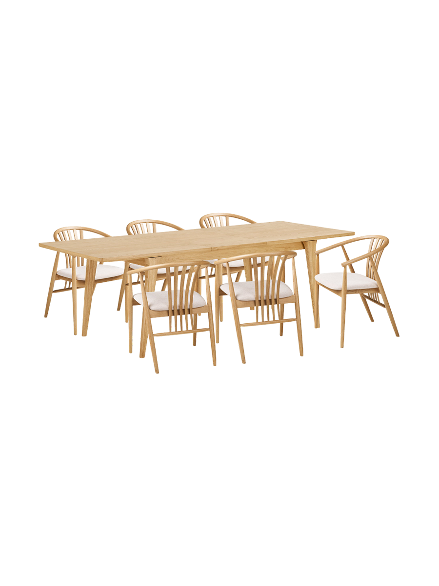 
Grande set da sala da pranzo di design in 7 pezzi «Darwin & Agustin» - Rovere Naturale
