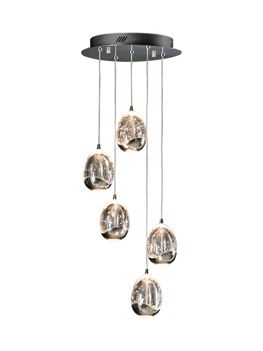 
Suspension design LED à intensité variable « Rocio », 5 lumières, argent - sans télécommande