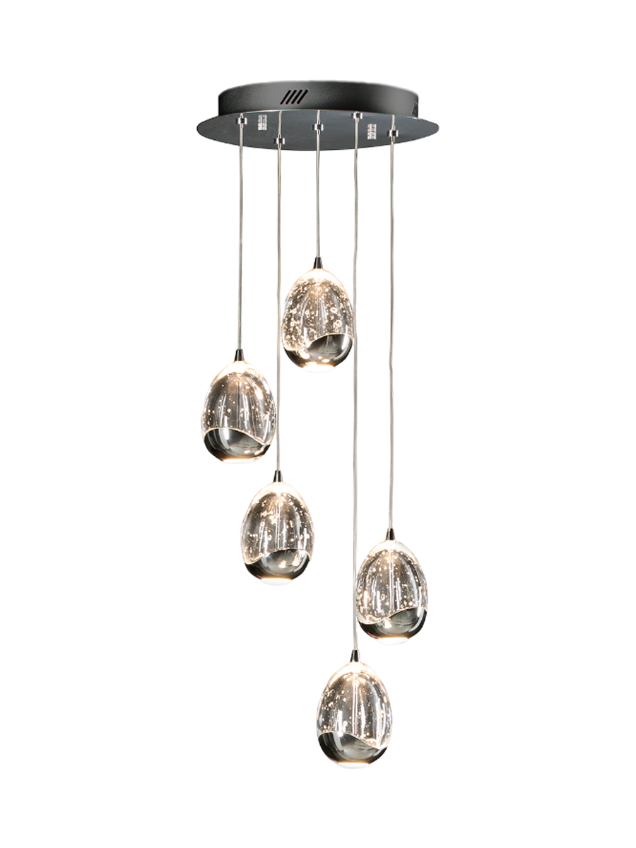 
Suspension design LED à intensité variable « Rocio », 5 lumières, argent - sans télécommande