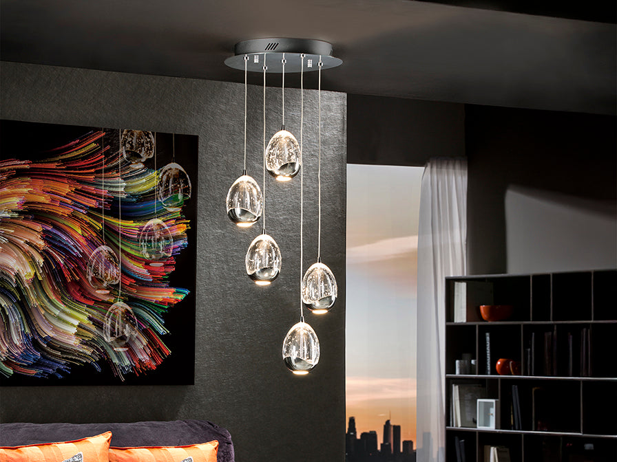 
Suspension design LED à intensité variable « Rocio », 5 lumières, argent - sans télécommande