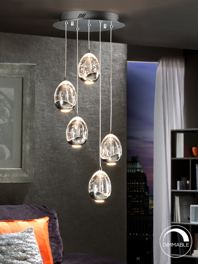 
Suspension design LED à intensité variable « Rocio », 5 lumières, argent - sans télécommande