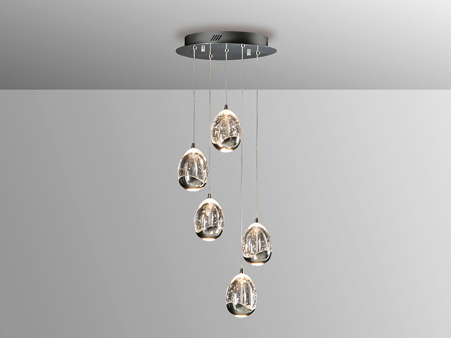 
Suspension design LED à intensité variable « Rocio », 5 lumières, argent - sans télécommande