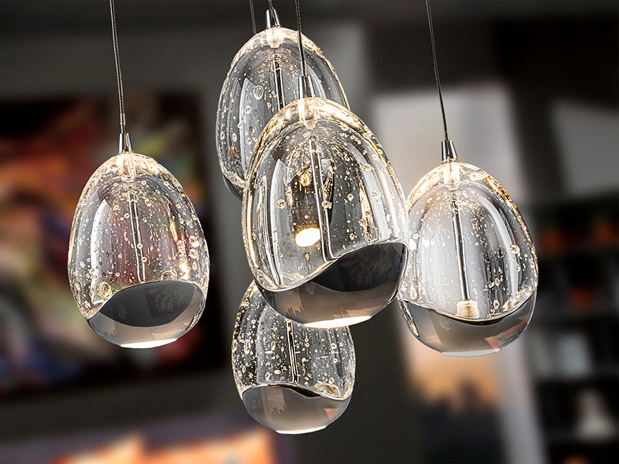 
Suspension design LED à intensité variable « Rocio », 5 lumières, argent - sans télécommande