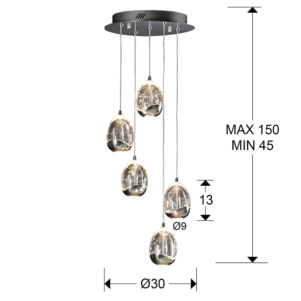 
Suspension design LED à intensité variable « Rocio », 5 lumières, argent - sans télécommande