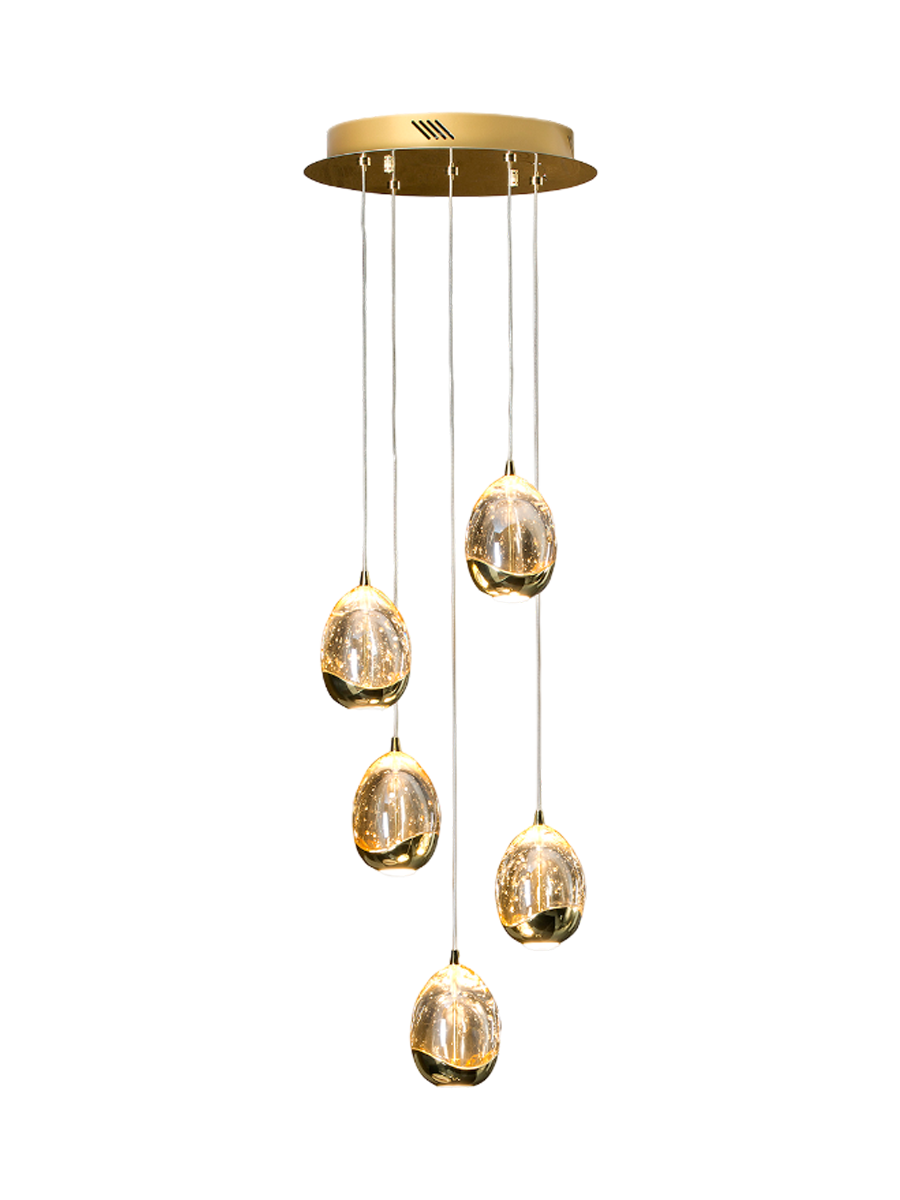 
Suspension design LED dimmable « Rocio » à 5 lampes, dorée - sans télécommande