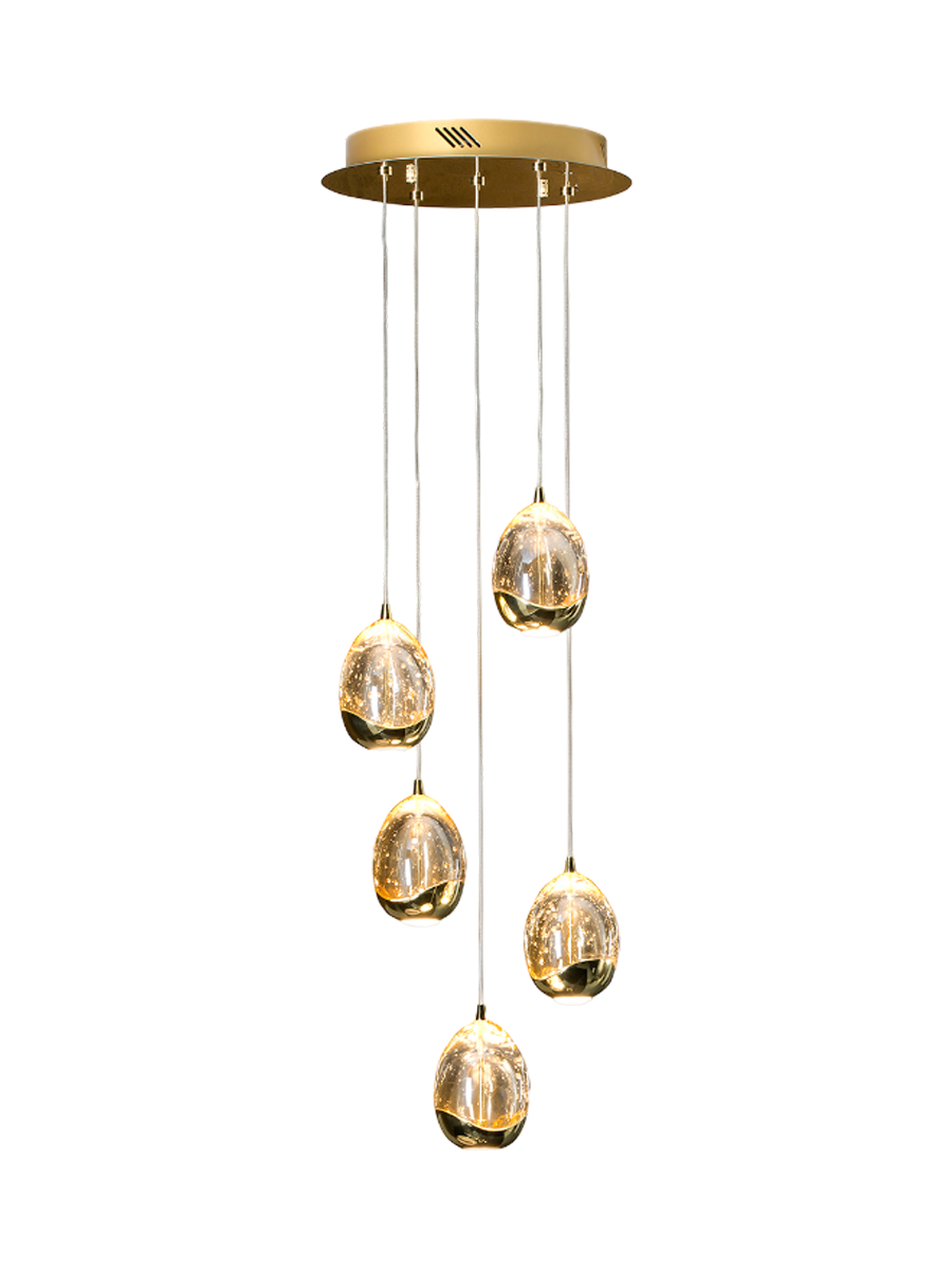 
Dimmbare LED Design Pendellampe „Rocio“ 5-flammig, Gold - ohne Fernbedienung