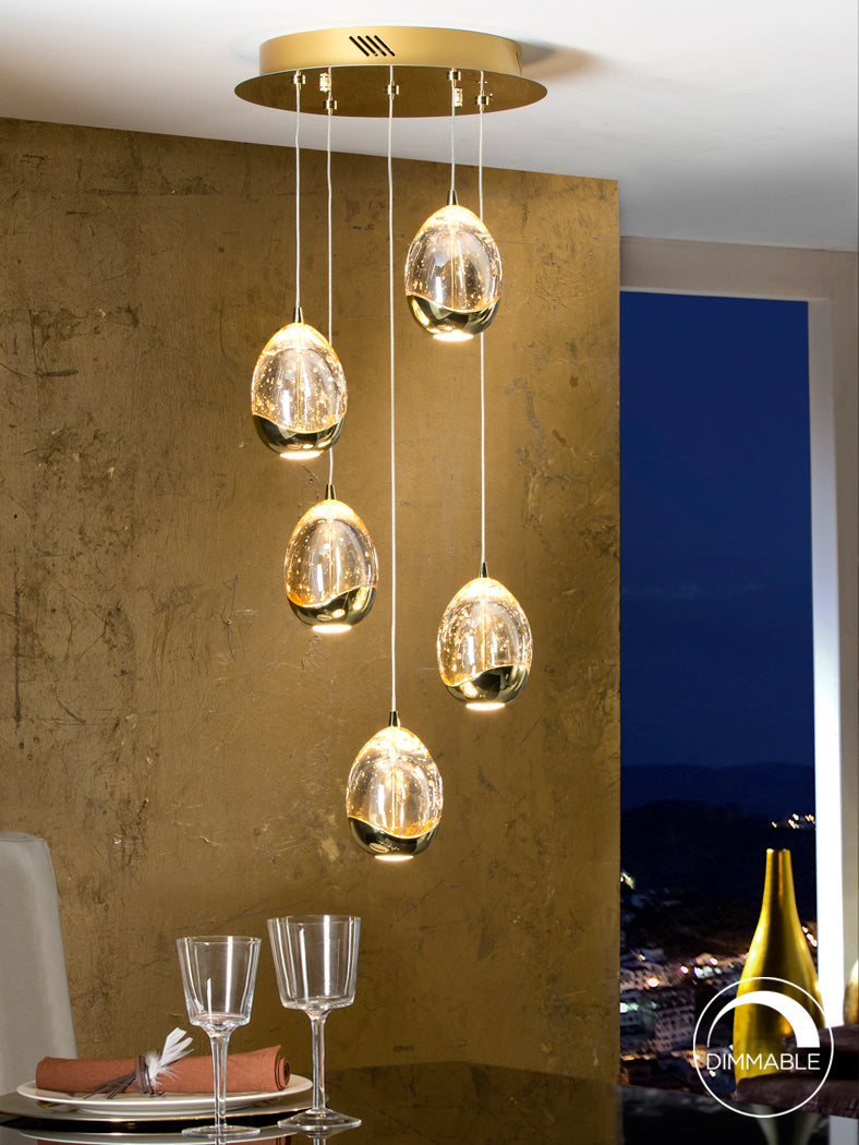 
Dimmbare LED Design Pendellampe „Rocio“ 5-flammig, Gold - ohne Fernbedienung
