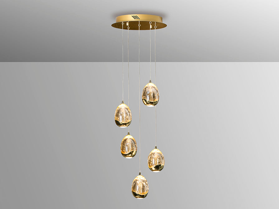 
Suspension design LED dimmable « Rocio » à 5 lampes, dorée - sans télécommande