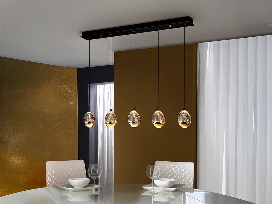 
Dimmbare LED Design Hängelampe „Rocio“ 5-flammig, Schwarz/Gold