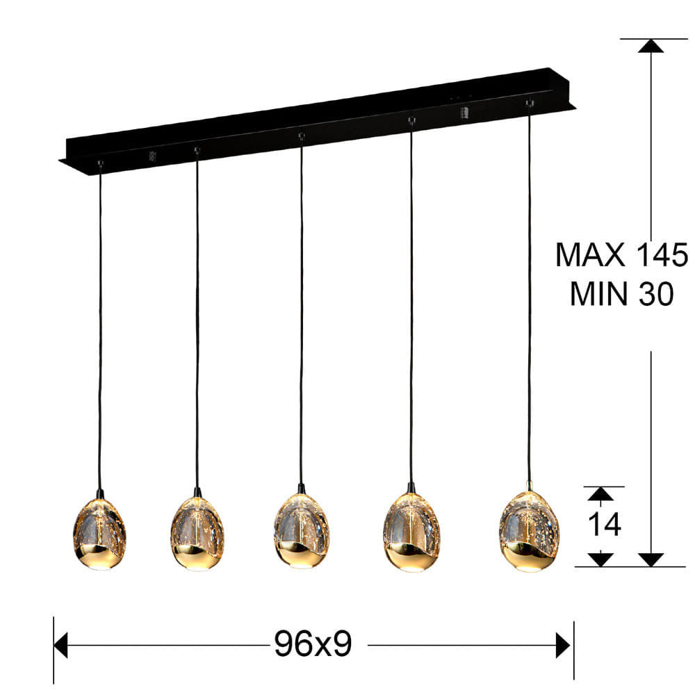 
Lampada a sospensione di design a LED dimmerabile «Rocio» a 5 luci, nero/oro