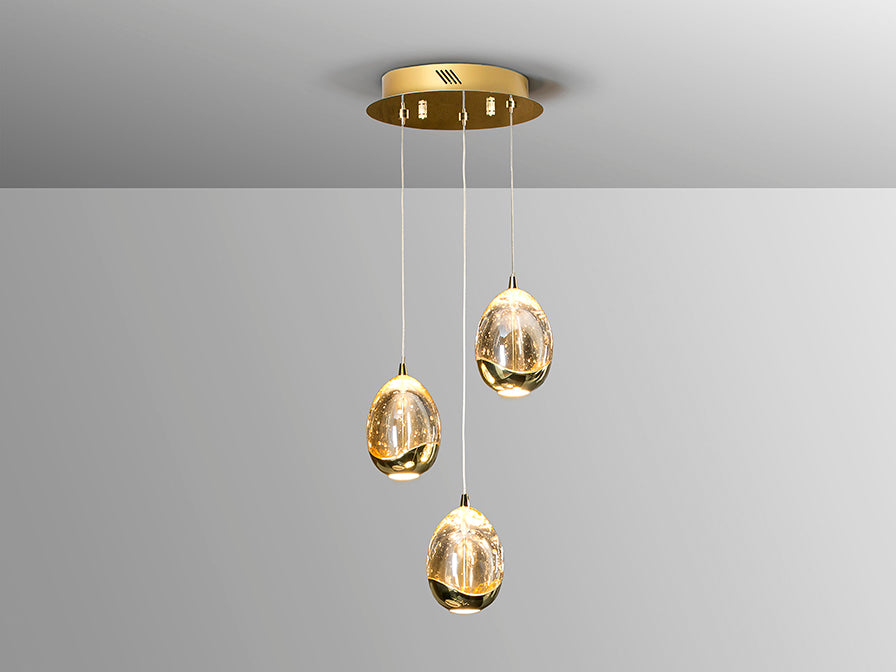
Suspension LED design à intensité variable « Rocio », 3 lampes, dorée