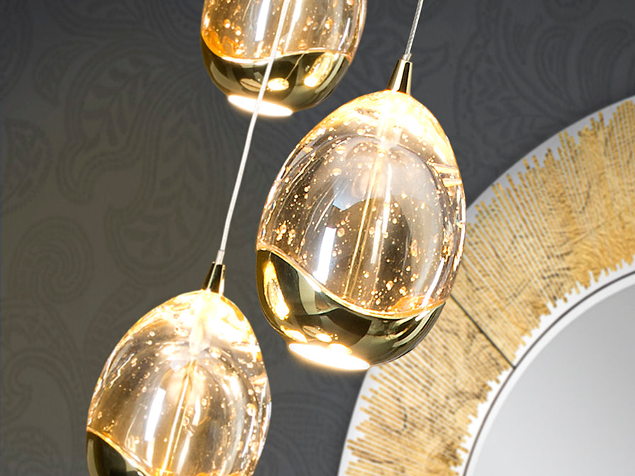 
Suspension LED design à intensité variable « Rocio », 3 lampes, dorée