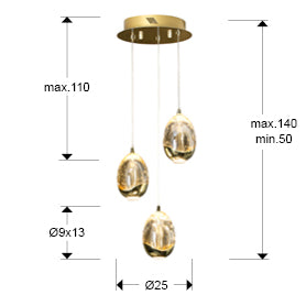 
Suspension LED design à intensité variable « Rocio », 3 lampes, dorée