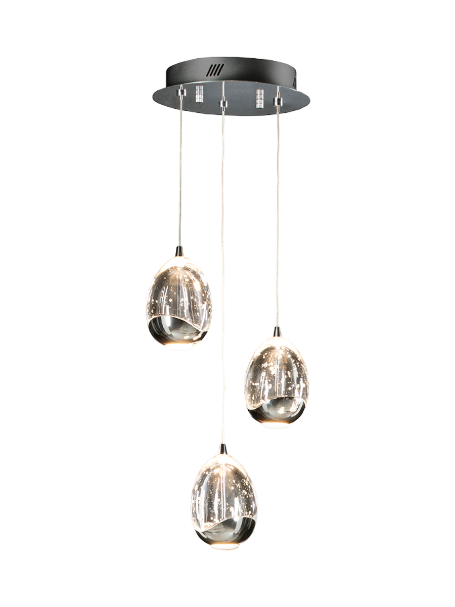 
Suspension LED design à intensité variable « Rocio », 3 lampes, argentée
