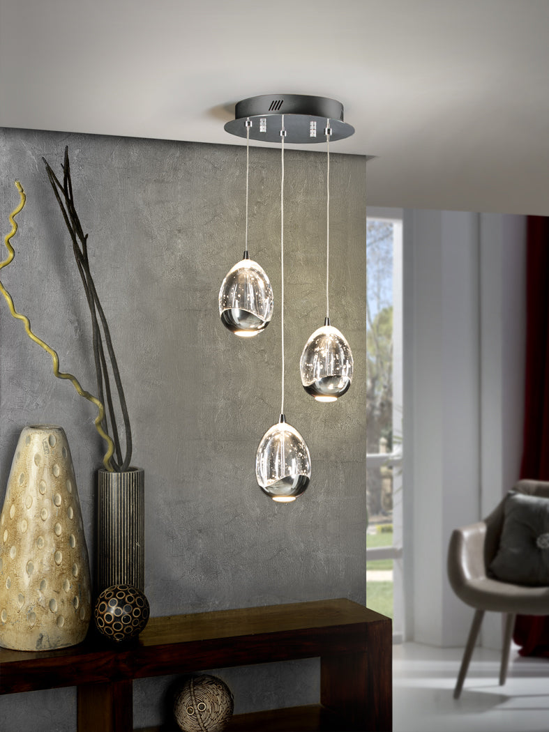 
Suspension LED design à intensité variable « Rocio », 3 lampes, argentée