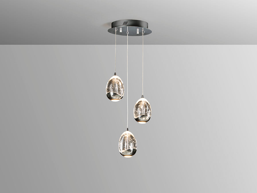 
Suspension LED design à intensité variable « Rocio », 3 lampes, argentée