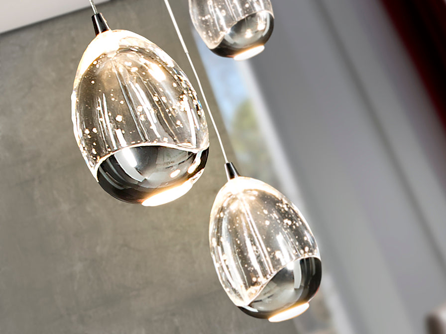 
Suspension LED design à intensité variable « Rocio », 3 lampes, argentée