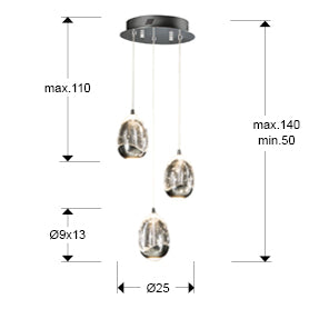 
Suspension LED design à intensité variable « Rocio », 3 lampes, argentée