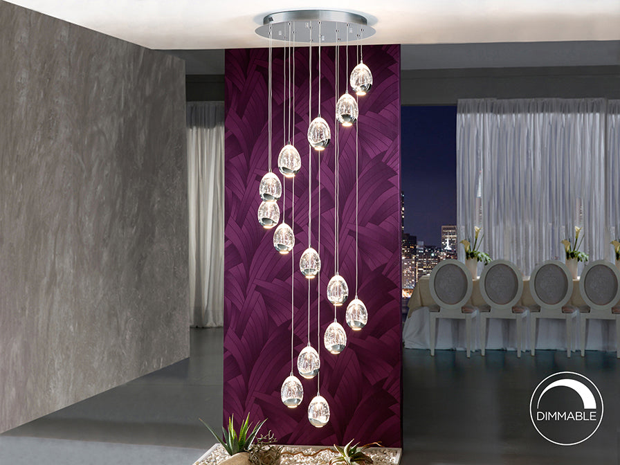 
Dimmable LED designer gallery lamp “Rocio,” 14-light, with remote control, silver