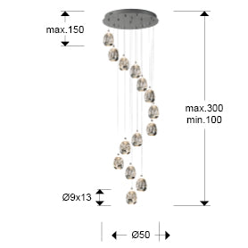 
Dimmable LED designer gallery lamp “Rocio,” 14-light, with remote control, silver