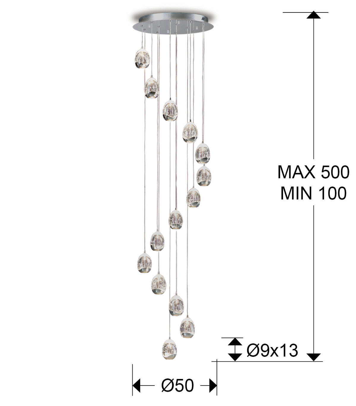 
Dimmable LED designer gallery lamp “Rocio XL”, 14-light, with remote control, silver