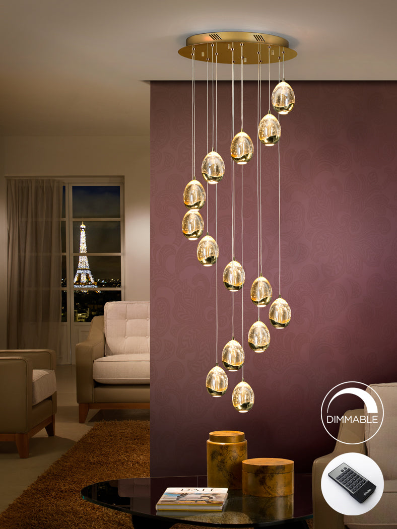 
Dimmbare LED Design Galerielampe „Rocio“ 14-flammig, mit Fernbedienung, Gold
