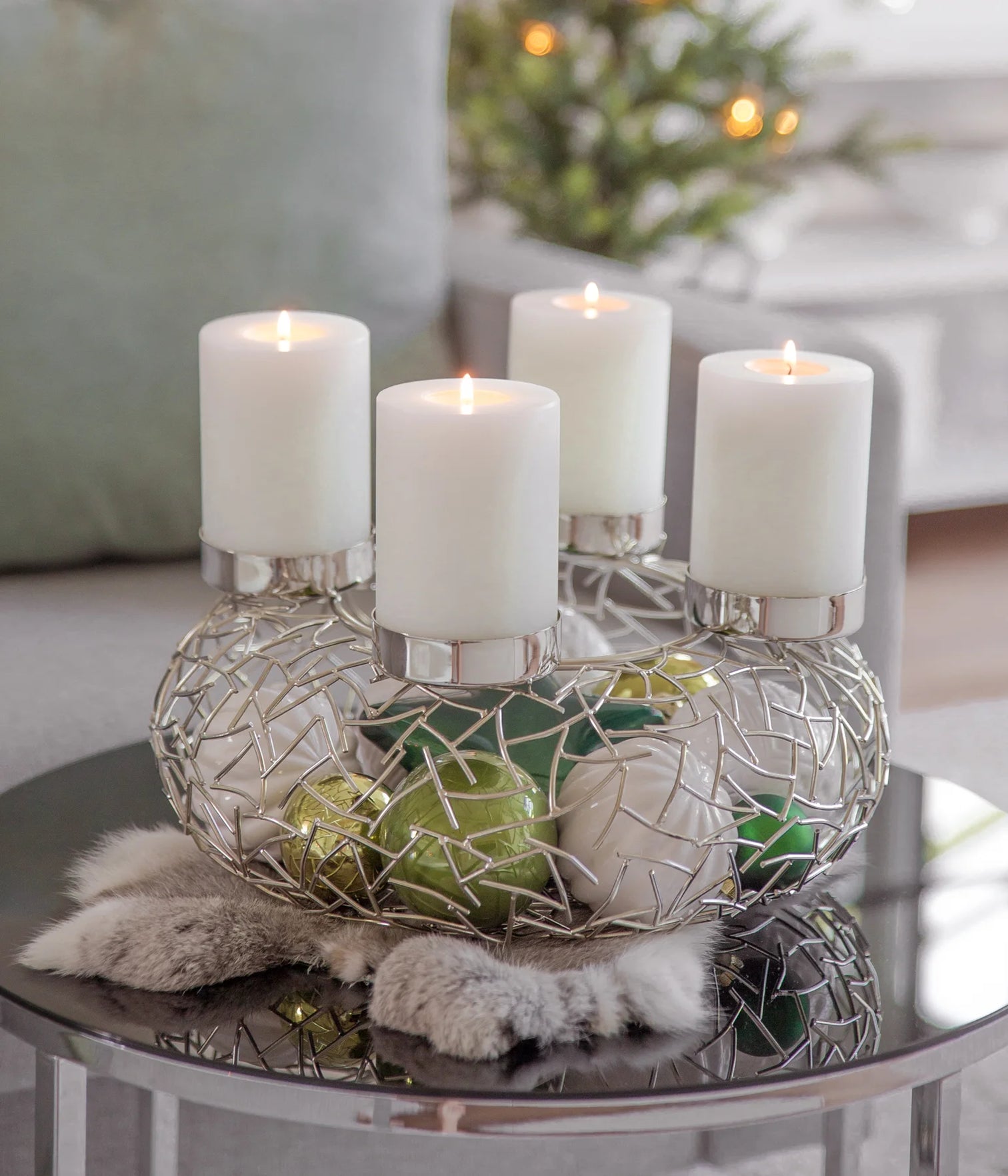 
High-Quality Design Advent Wreath "Milano II" - Glossy Nickel-Plated Stainless Steel