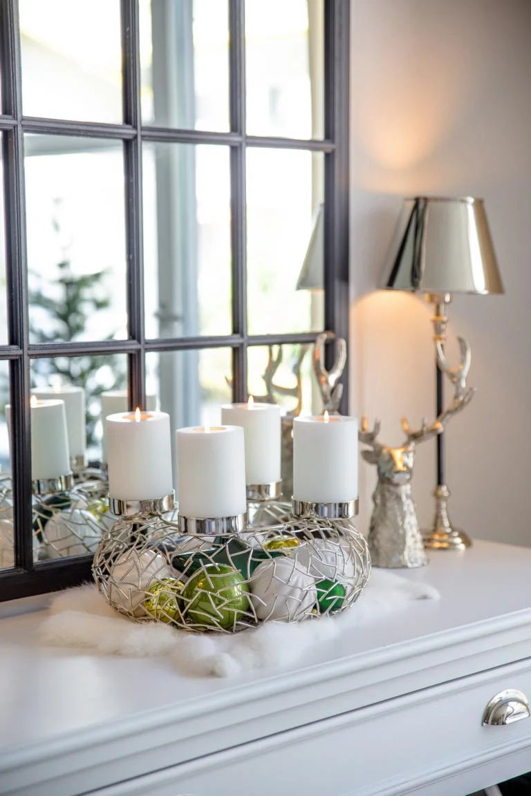 
High-Quality Designer Advent Wreath "Milano," Various Sizes - Silver / Ø 58 cm
