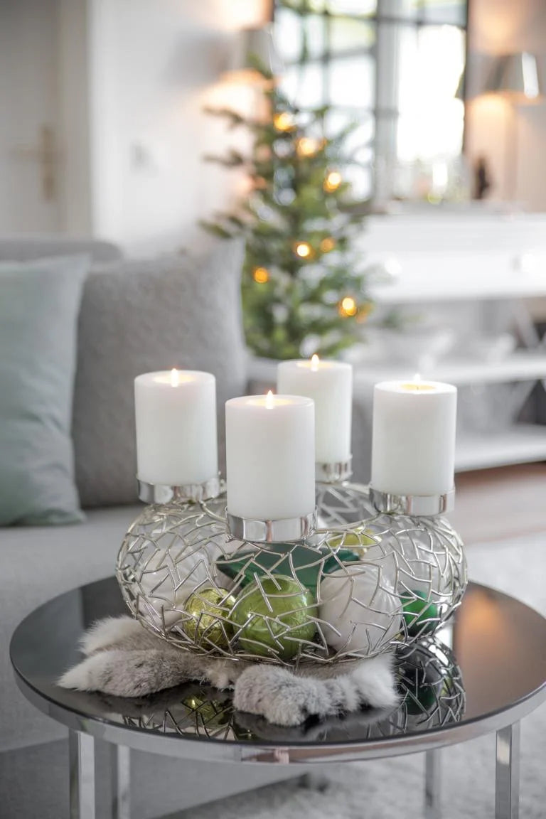 
High-Quality Designer Advent Wreath "Milano," Various Sizes - Silver / Ø 58 cm