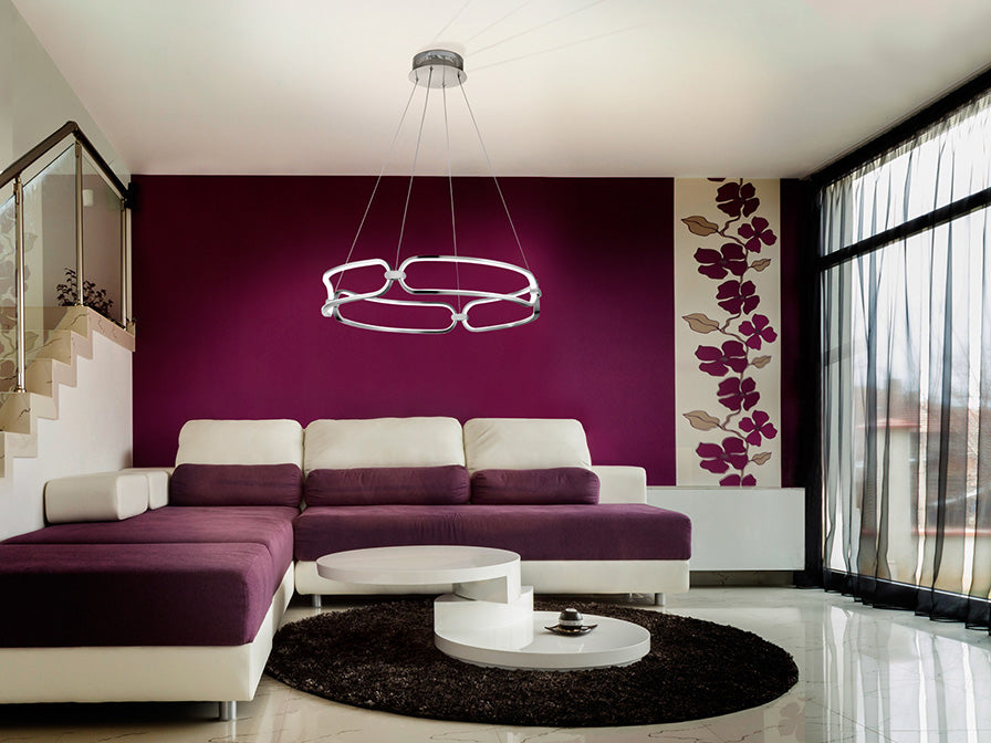 
Dimmbare LED Design Hängelampe „Colette“ Ø 60 cm, Chrom-Finish - ohne Fernbedienung