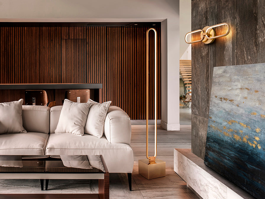 
Dimmable LED designer floor lamp “Colette”, rose gold
