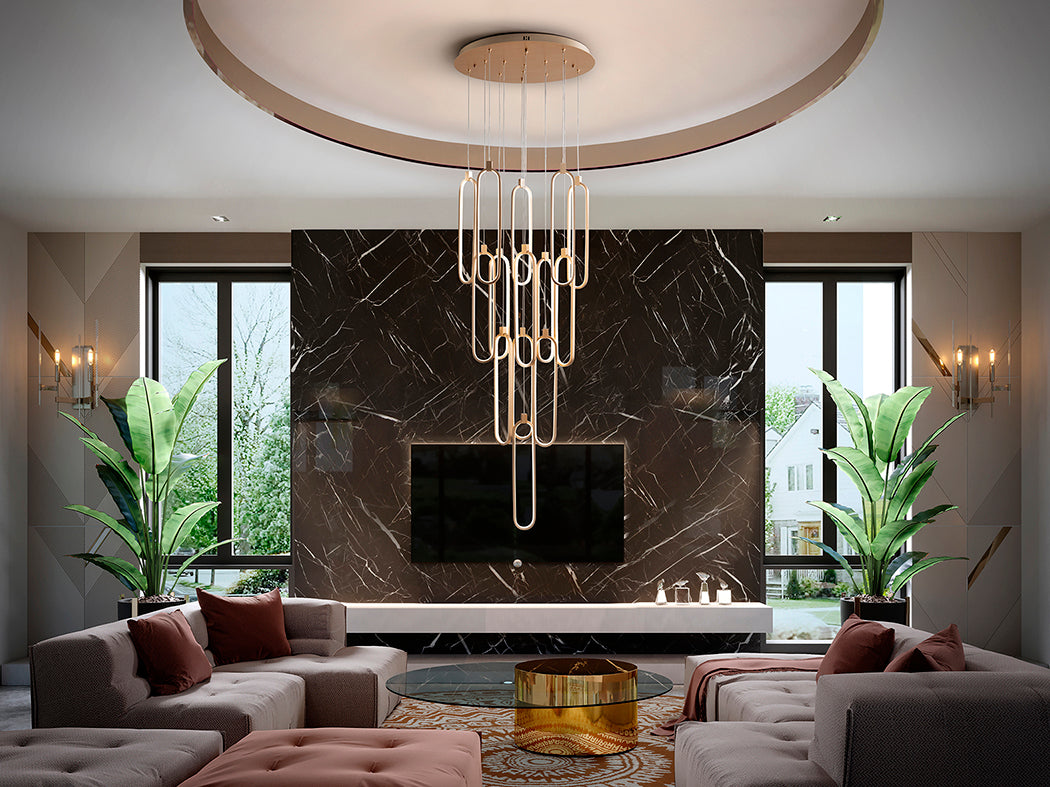 
Dimmable LED designer pendant light “Colette” with remote control, 14-light