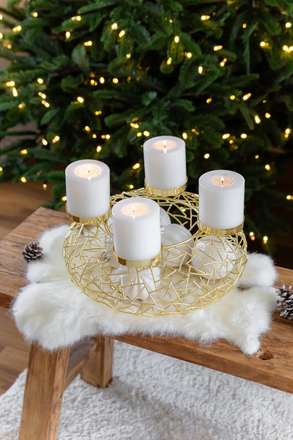 
High-Quality Designer Advent Wreath "Milano," Various Sizes - Gold / 34 cm diameter