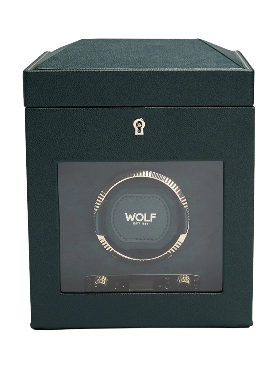 
"British Racing Single Watch Winder" with Storage Compartment - Dark green