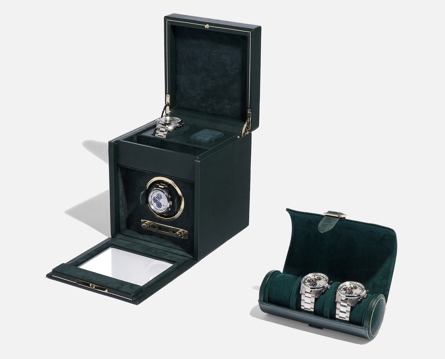 
"British Racing Single Watch Winder" with Storage Compartment - Dark green