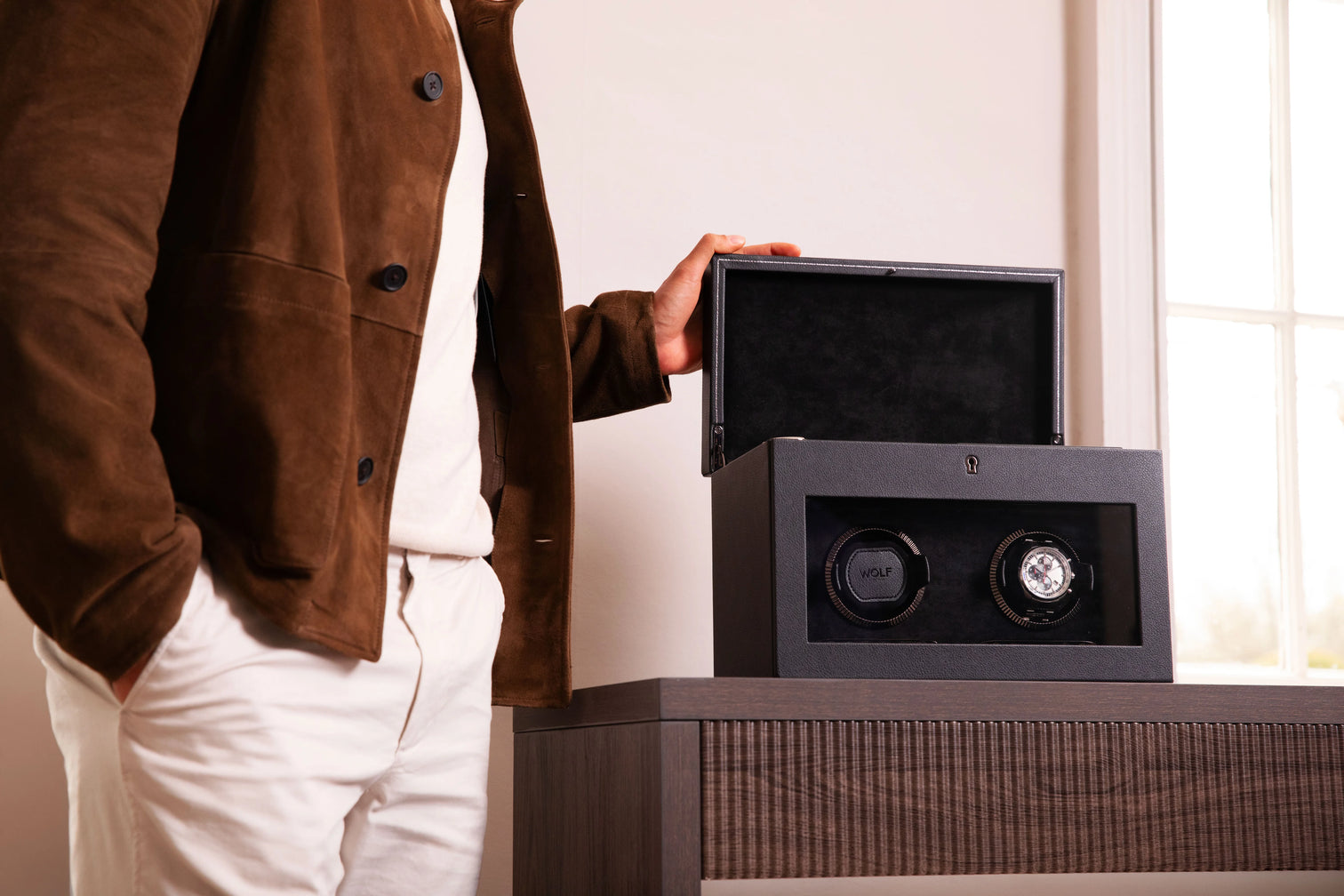 
"British Racing Double Watch Winder" with Travel Case - Black