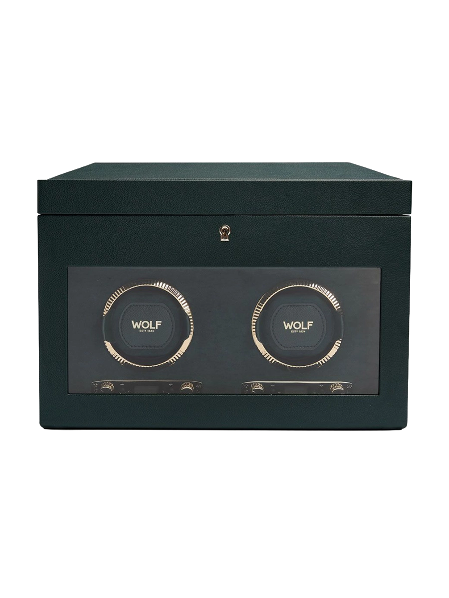 
"British Racing Double Watch Winder" with Travel Case - Dark green