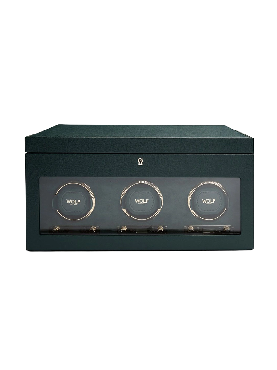 
"British Racing Triple Watch Winder" with Travel Case - Dark green