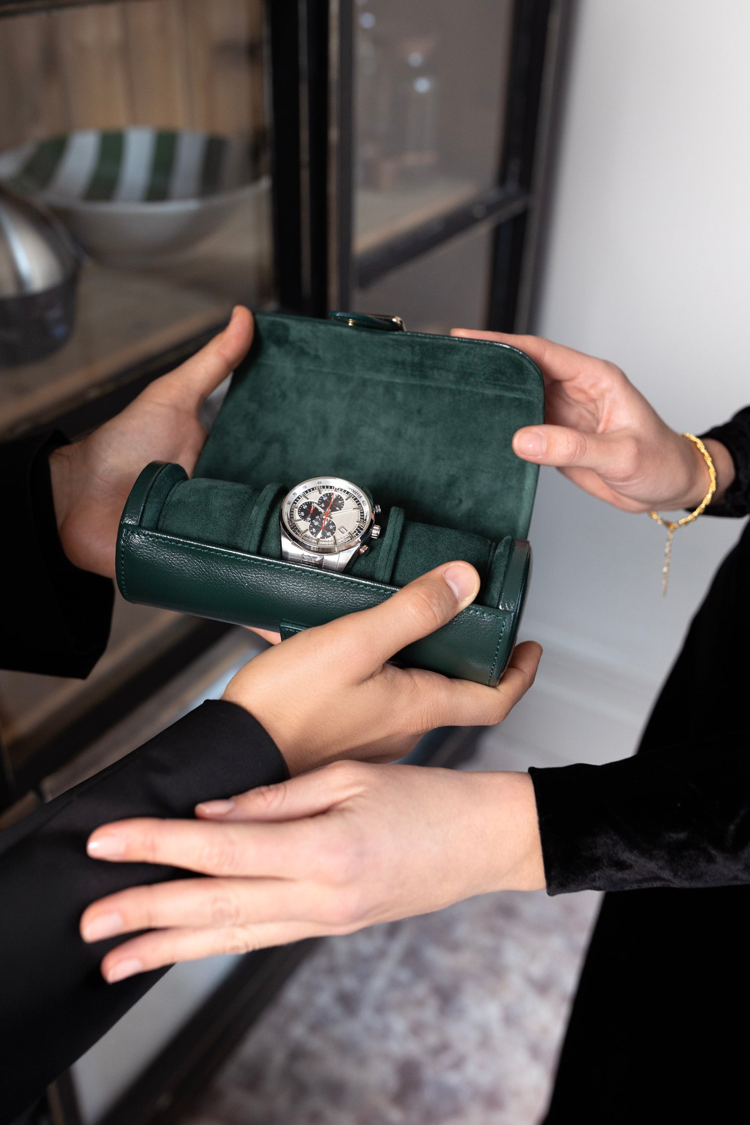 
"British Racing Triple Watch Roll" - Dark green