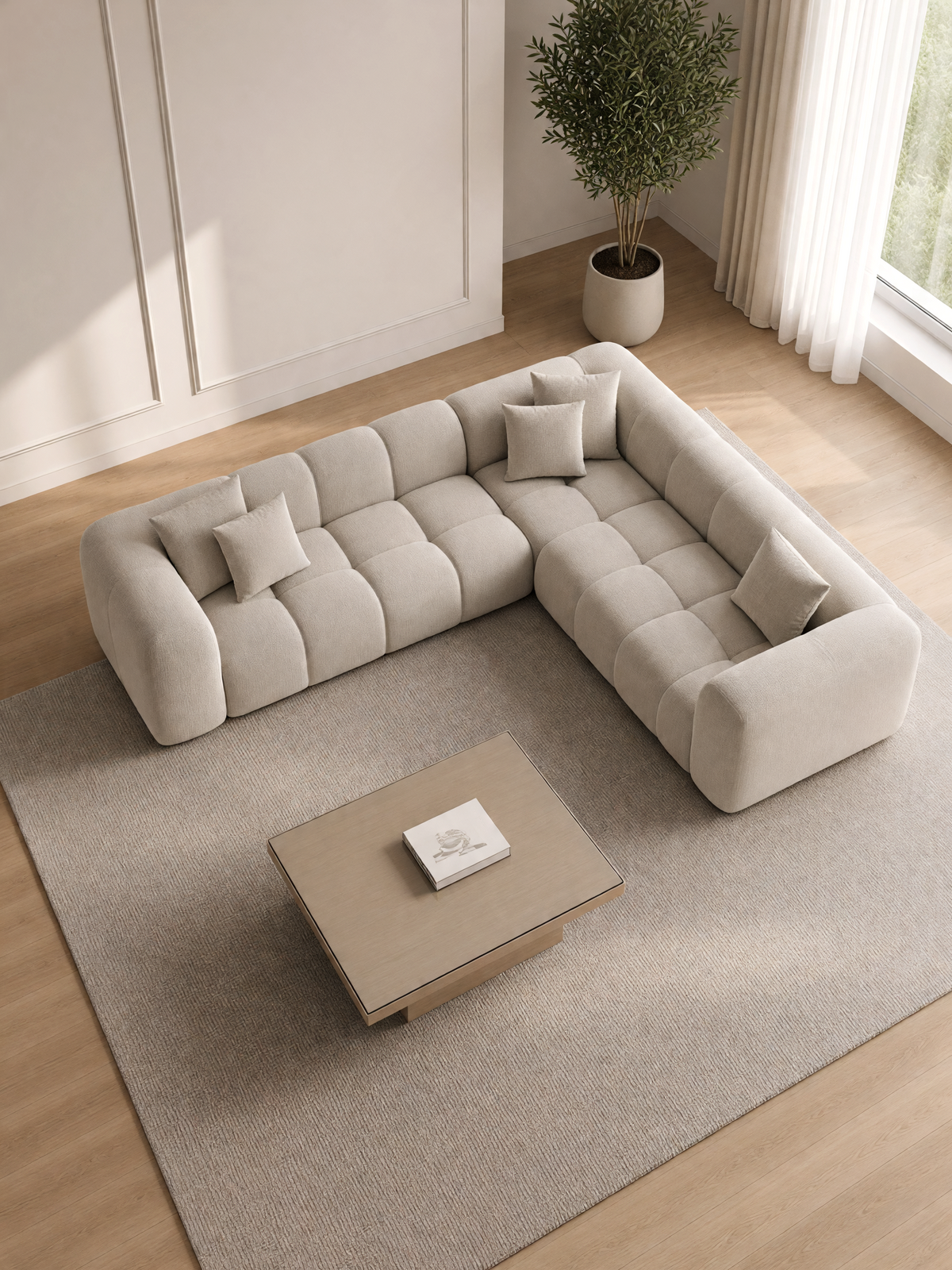 
Canapé d’angle design 5 places « Alba » avec revêtement en tissu structuré - Tissu texturé Beige
