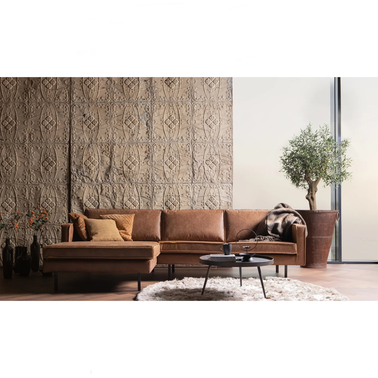 
Design Ecksofa „Roddie“ aus recyceltem Leder mit Chaiselongue - Chaiselongue links