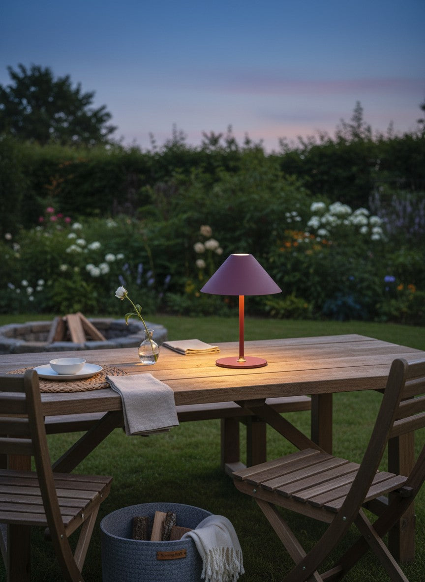 
"Hygge" Outdoor Design Table Lamp - Maroon / Large