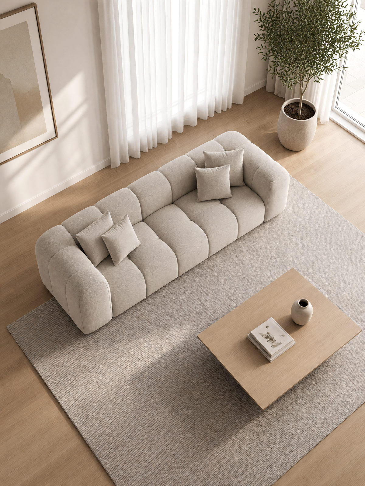 
Divano di design a 3 posti “Alba” con rivestimento in tessuto strutturato - Tessuto strutturato Beige