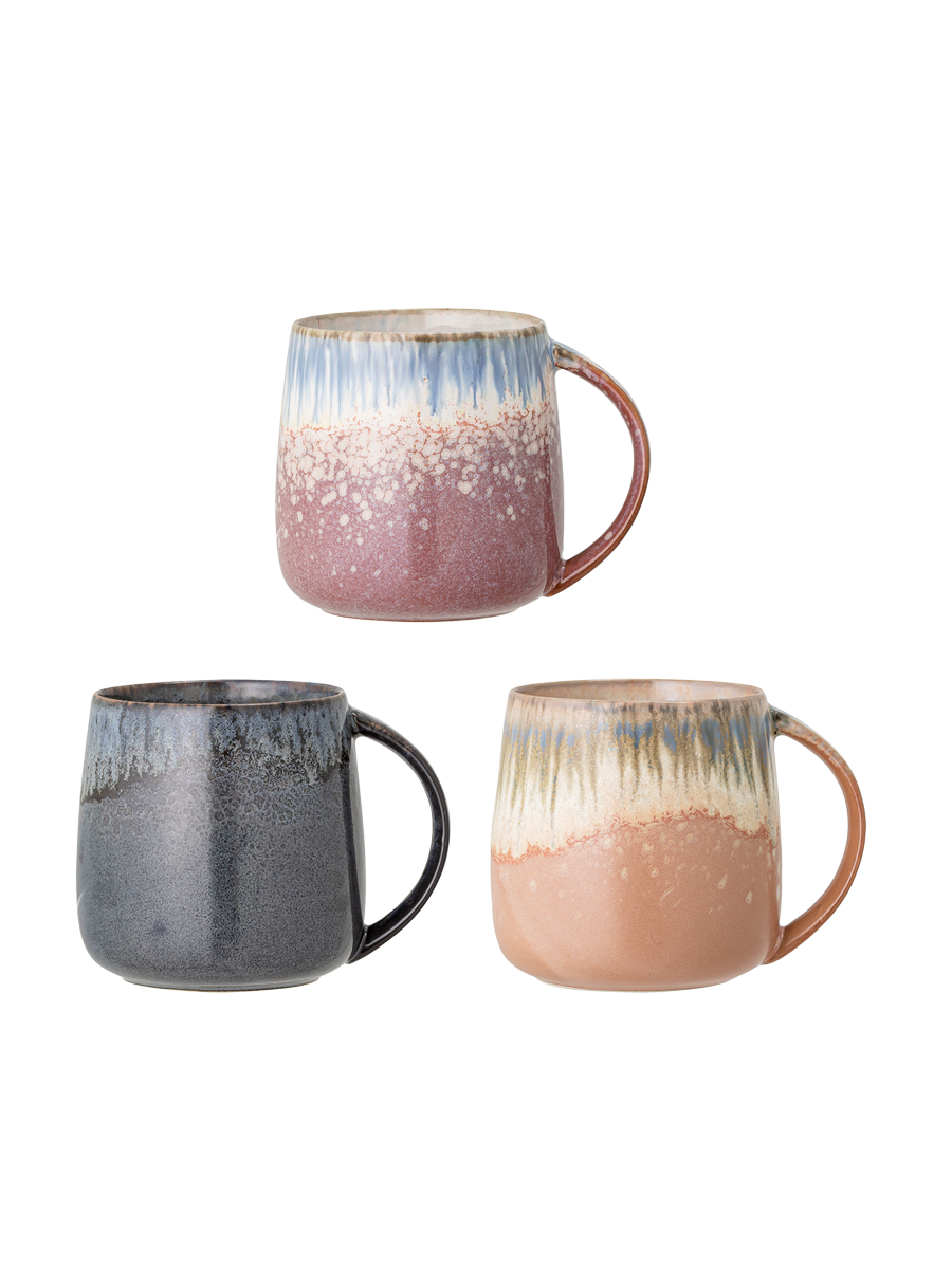 
Handgefertigter Becher „Cleo“, 3er-Set - Multicolor Rosa