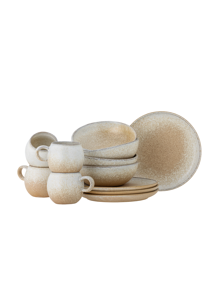 
Set per la colazione „Paula“ fatto a mano, 12 pezzi - Beige
