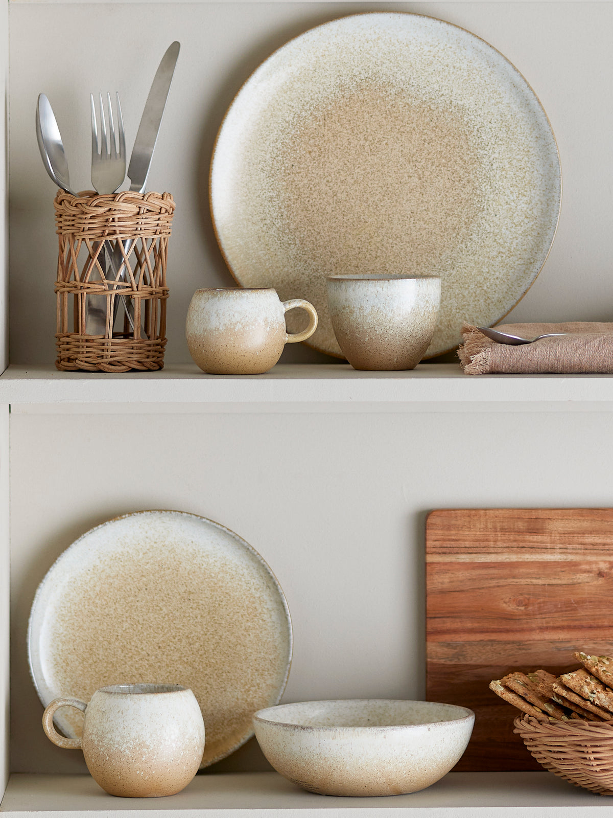 
Set per la colazione „Paula“ fatto a mano, 12 pezzi - Beige