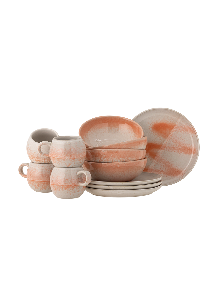 
Set per la colazione „Paula“ fatto a mano, 12 pezzi - Rosa