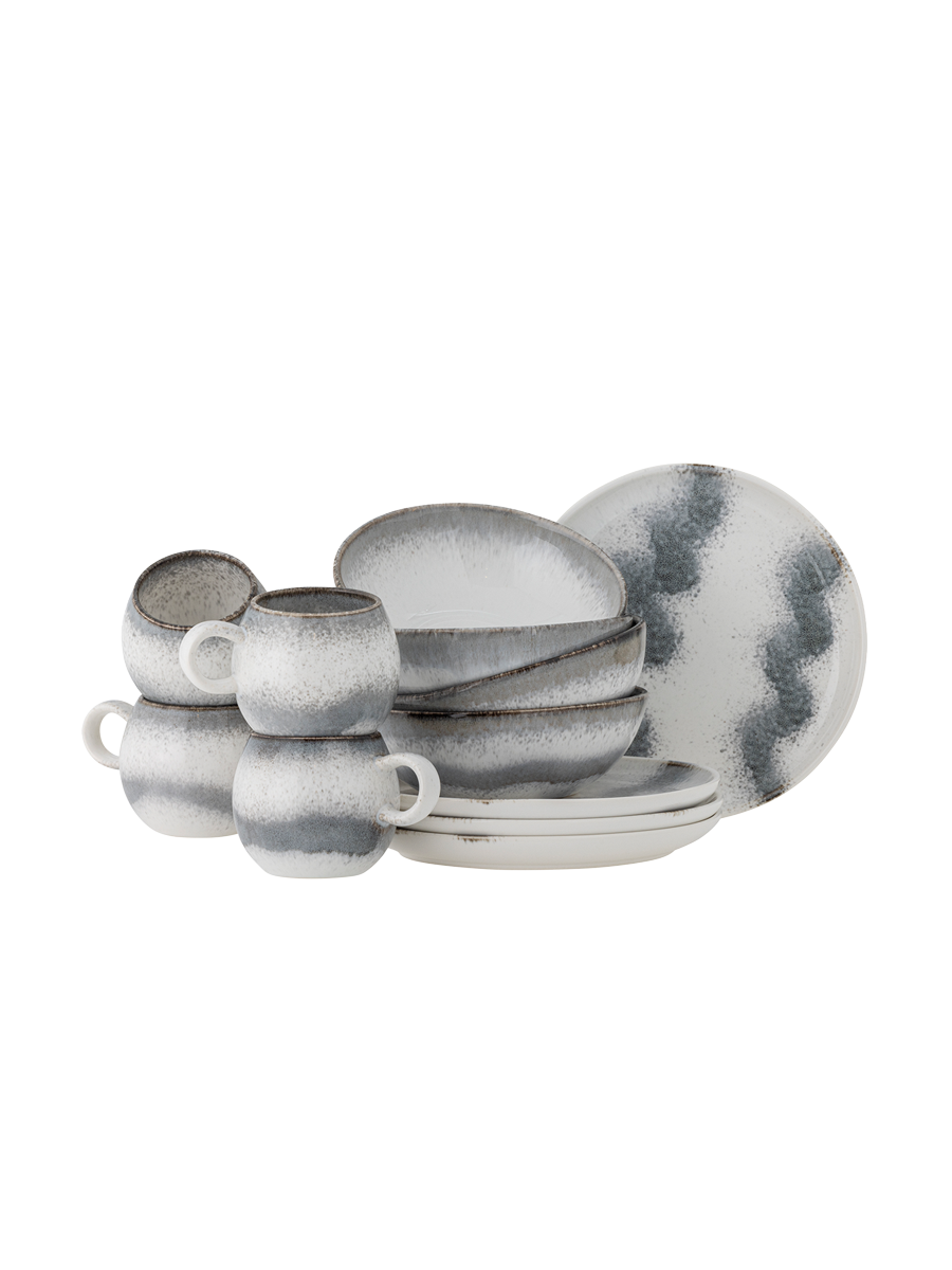 
Set per la colazione „Paula“ fatto a mano, 12 pezzi - Grigio