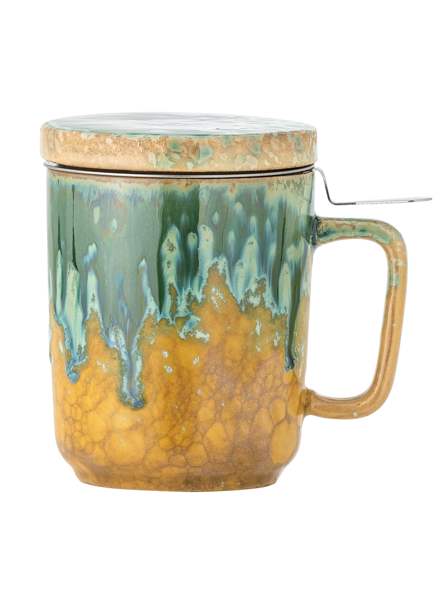 
Handgefertigter Teebecher „Yuma“ mit Deckel und Teesieb - Mutlicolor 1