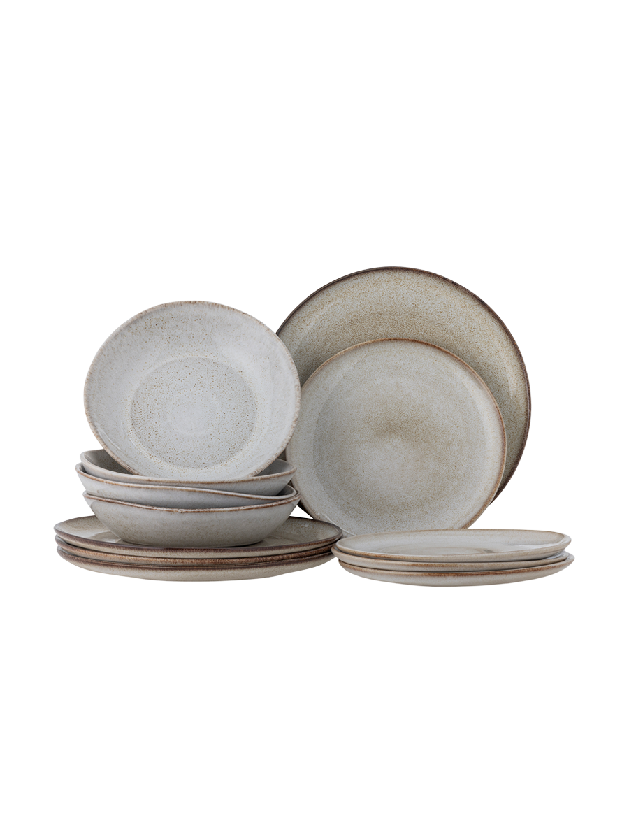 
Handmade Dinnerware Set "Sandrine," 12-piece - Natural